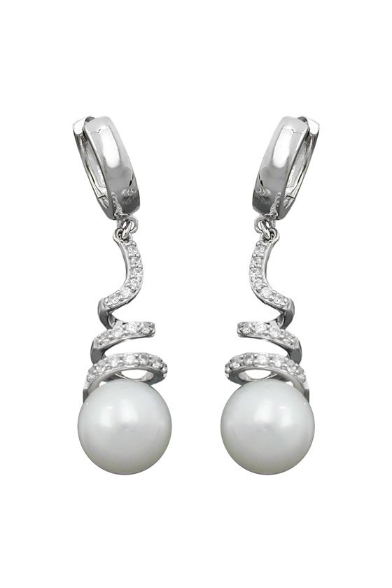 EARRING HINGED HOOPS PEARL SILVER 925