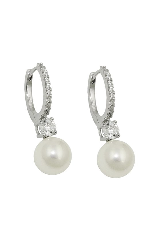 HOOP EARRINGS PEARL/ZIRCONIA SILVER 925