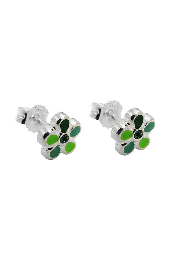 STUD EARRINGS GREEN FLOWER SILVER 925