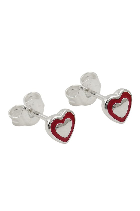 STUD EARRINGS HEART RED SILVER 925