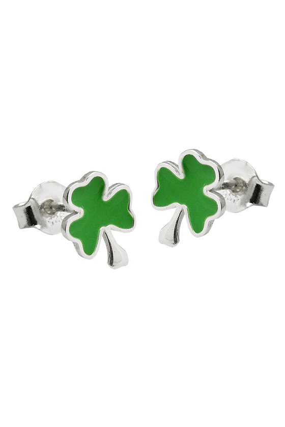 EARRINGS STUDS SHAMROCK GREEN SILVER 925