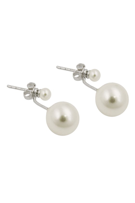 EARRINGS 2 WHITE BEADS SILVER 925