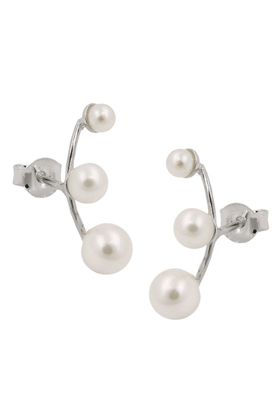 EARRINGS WITH 3 WHITE BEADS SILVER 925