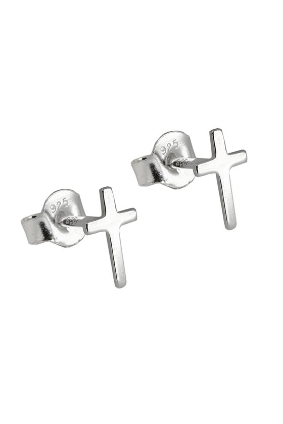 EARRING STUDS CROSS POLISHED SILVER 925