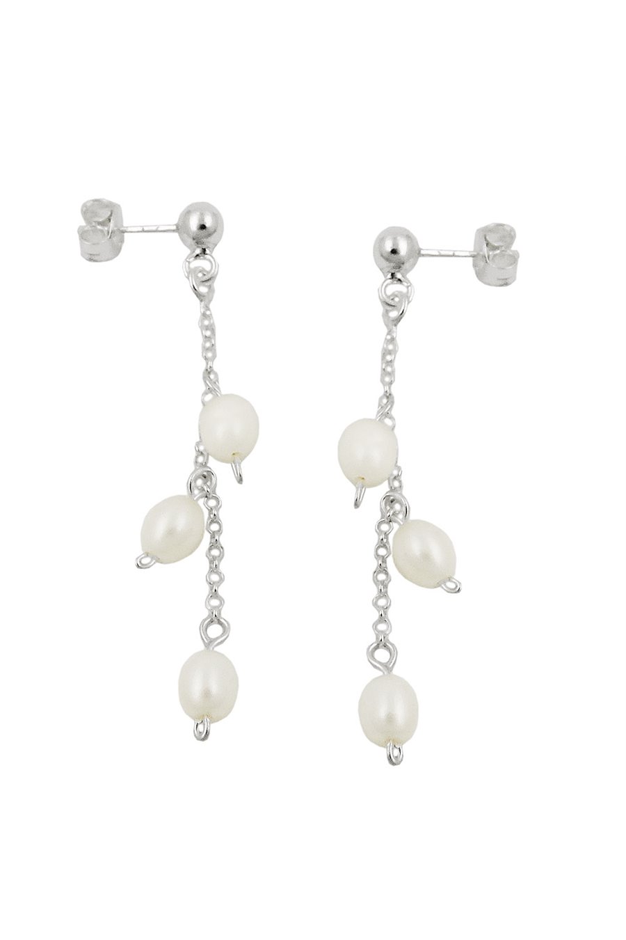 EARRING PEARLS ON CHAIN SILVER 925