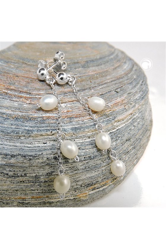 EARRING PEARLS ON CHAIN SILVER 925