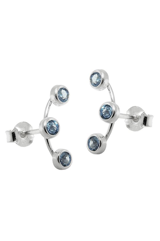 EARRINGS 3 ZIRCONIAS AQUA SILVER 925