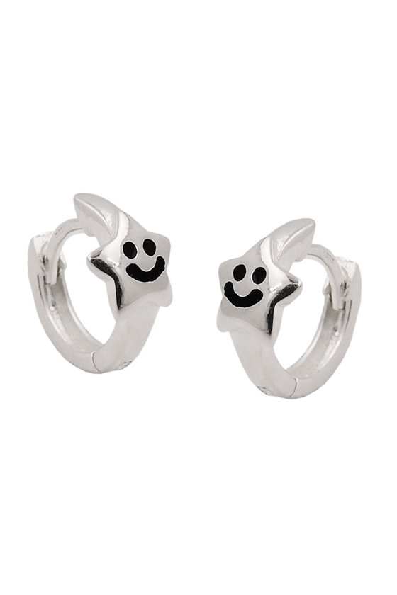 HOOP EARRINGS STAR WITH FACE SILVER 925