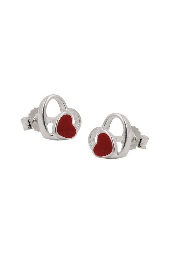 EARRINGS STUDS RED HEART SILVER 925