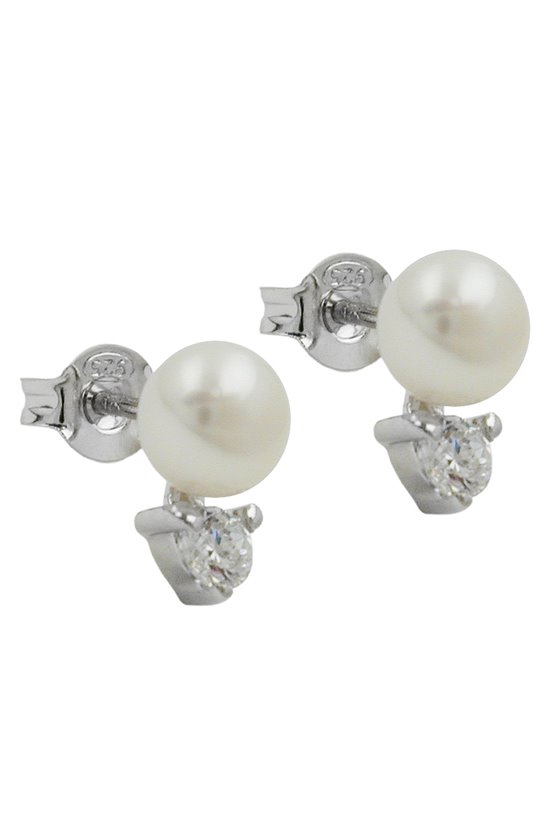 EARRINGS STUDS PEARL ZIRCONIA SILVER 925