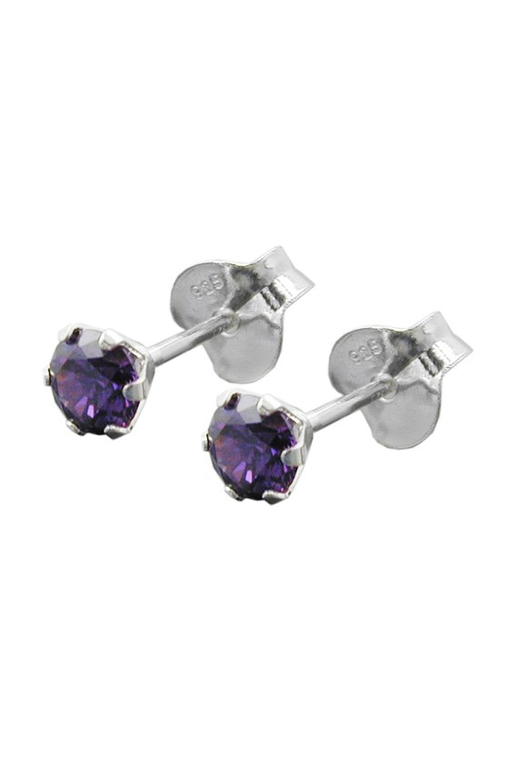 EARRING STUDS ZIRCONIA PURPLE SILVER 925