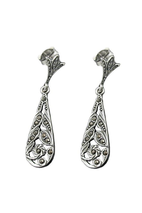 STUD EARRINGS MARCASITE SILVER 925