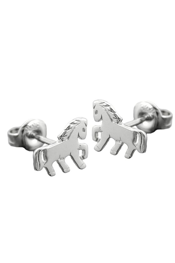 STUD EARRINGS HORSE POLISHED SILVER 925