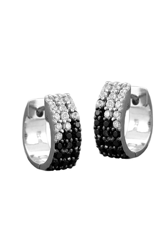 HOOP EARRINGS BLACK & WHITE ZIRCONIA SILVER 925