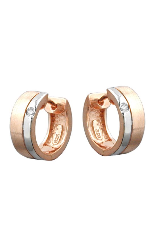 HOOP EARRINGS RED GOLD PLATED ZIRCONIA SILVER 925
