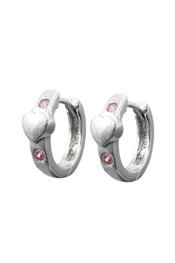 HOOP EARRINGS PINK ZIRCONIA HEART SILVER 925