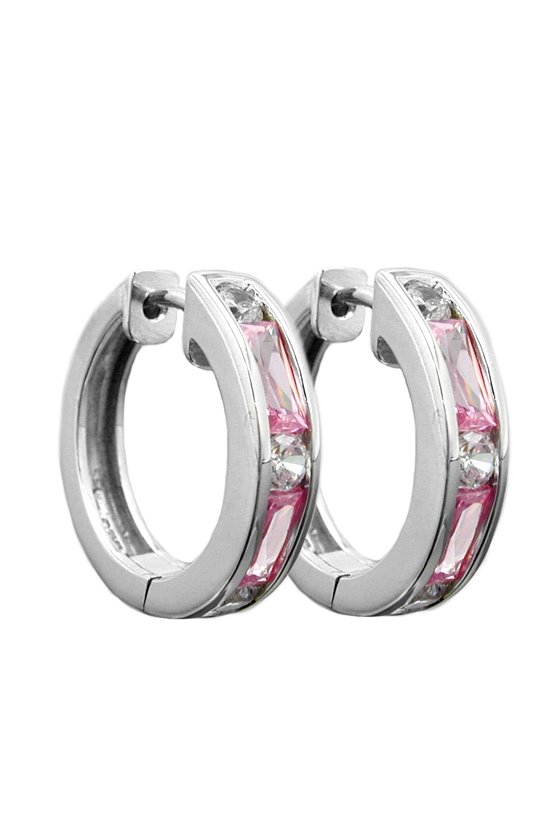 HOOP EARRINGS PINK ZIRCONIA SILVER 925