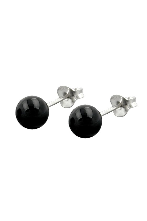 STUD EARRINGS 6MM ONYX PEARL SILVER 925
