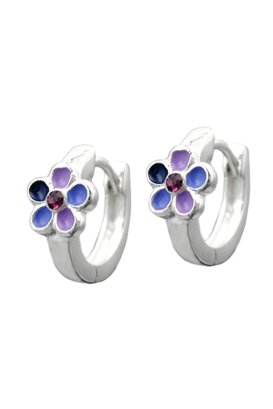 HOOP EARRINGS PURPLE LACQUERED FLOWER SILVER 925