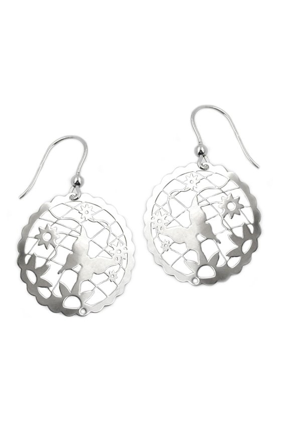 HOOK EARRINGS BUTTERFLY & FLOWERS SILVER 925