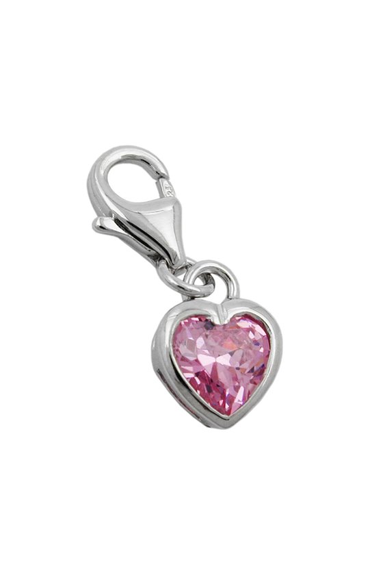 PENDANT CHARM HEART PINK ZIRCONIA SILVER 925