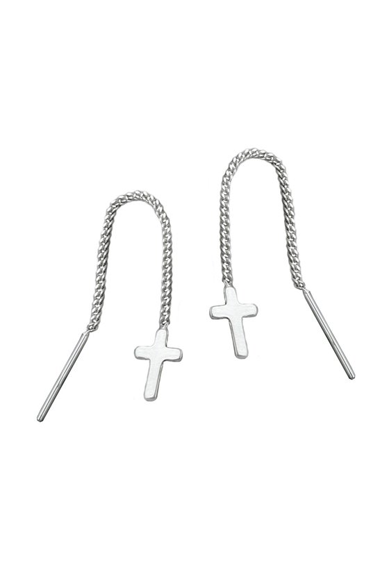 EARRINGS CHAIN & CROSS SILVER 925