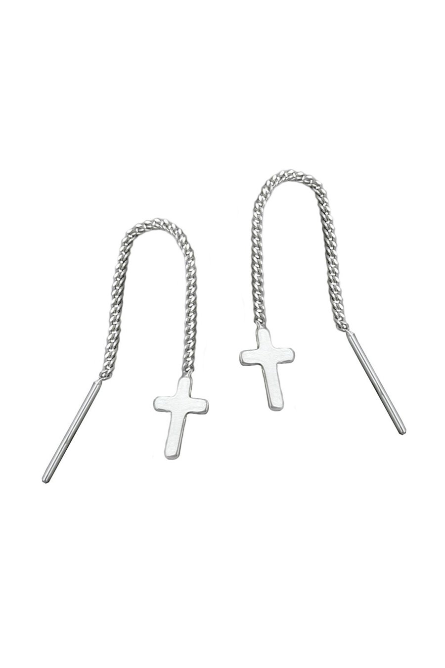 EARRINGS CHAIN & CROSS SILVER 925