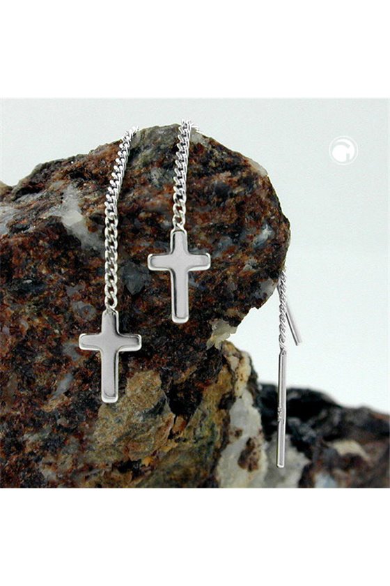 EARRINGS CHAIN & CROSS SILVER 925