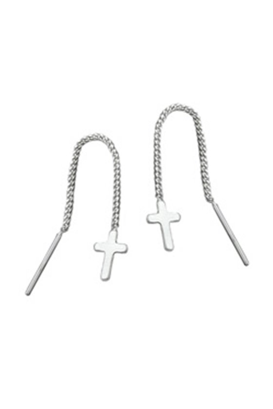 EARRINGS CHAIN & CROSS SILVER 925