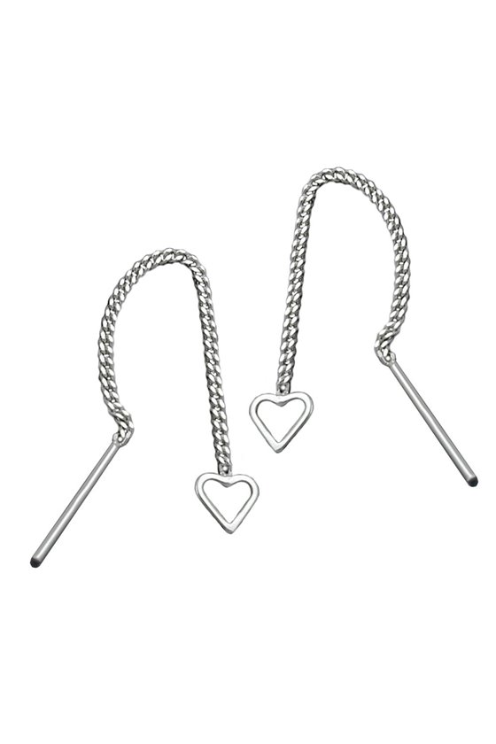 EARRINGS CHAIN WITH HEART SILVER 925