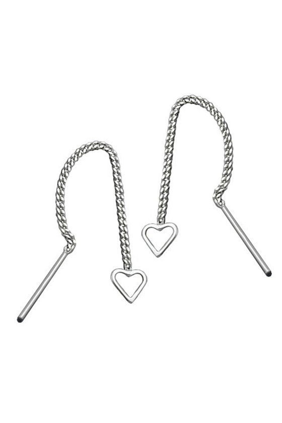 EARRINGS CHAIN WITH HEART SILVER 925