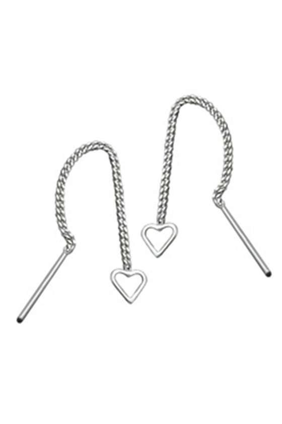 EARRINGS CHAIN WITH HEART SILVER 925