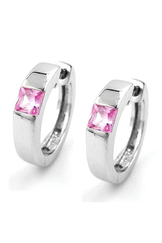 HOOP EARRINGS ZIRCONIA PINK SILVER 925