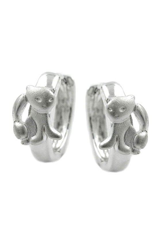 HOOP EARRINGS WITH CATS SILVER 925