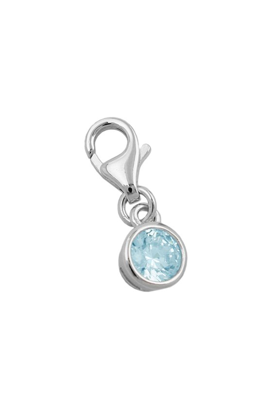 PENDANT CHARM GLASS AQUA 5MM SILVER 925