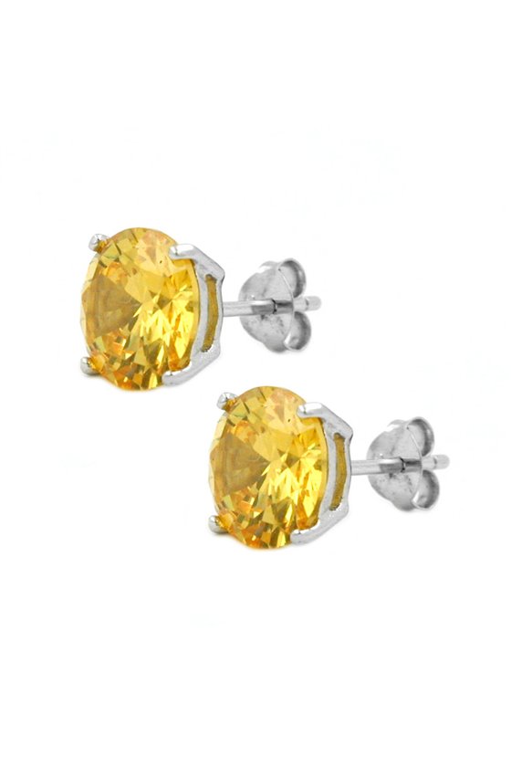 STUD EARRINGS 9MM YELLOW ZIRCONIA SILVER 925
