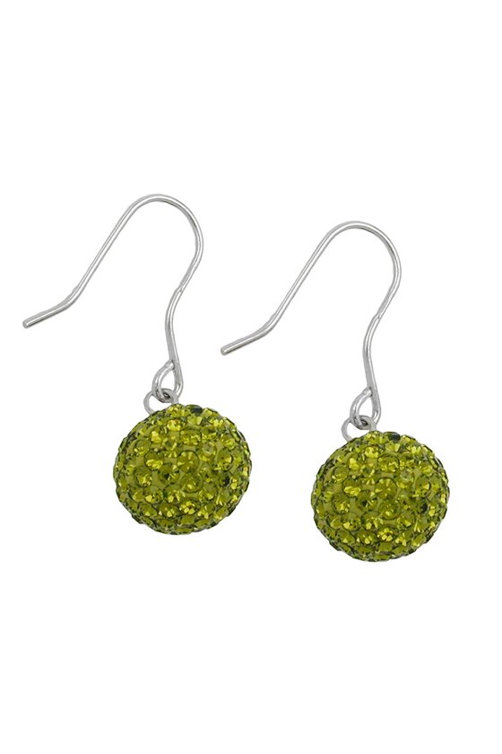 HOOK EARRINGS 12MM BALL OLIVE GREEN SILVER 925