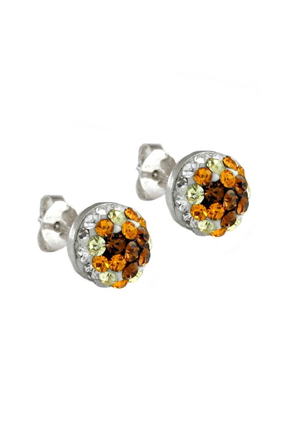 STUD EARRINGS 7MM TOPAZ GLASS CRYSTALS SILVER 925