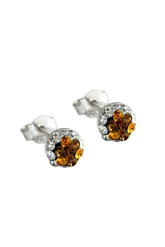 STUD EARRINGS 5MM TOPAZ GLASS CRYSTALS SILVER 925
