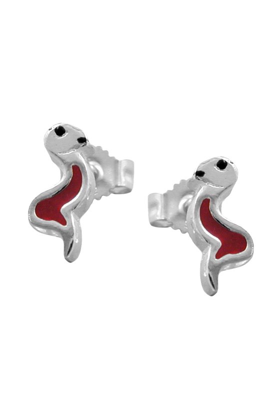 STUD EARRINGS SNAKE RED/ BLACK SILVER 925