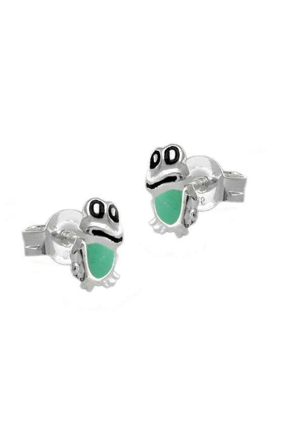 EARRINGS FROG GREEN-BLACK SILVER 925