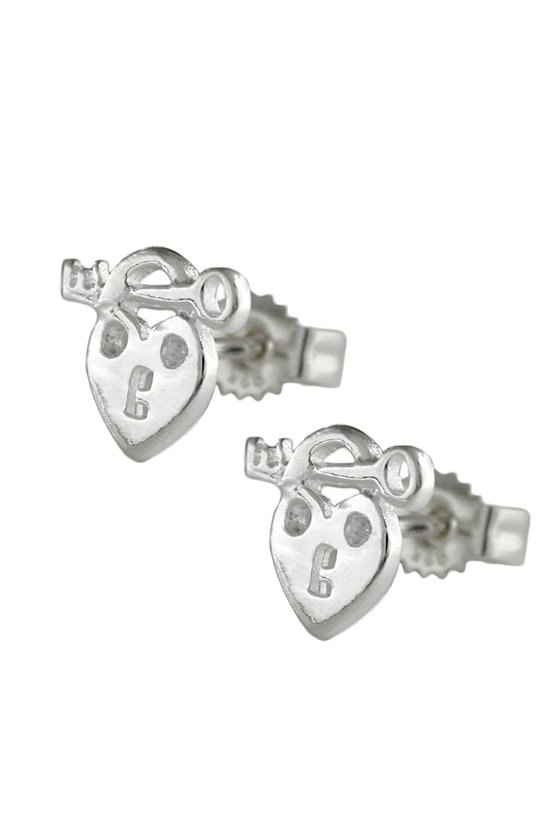 STUD EARRINGS HEART WITH KEY SILVER 925