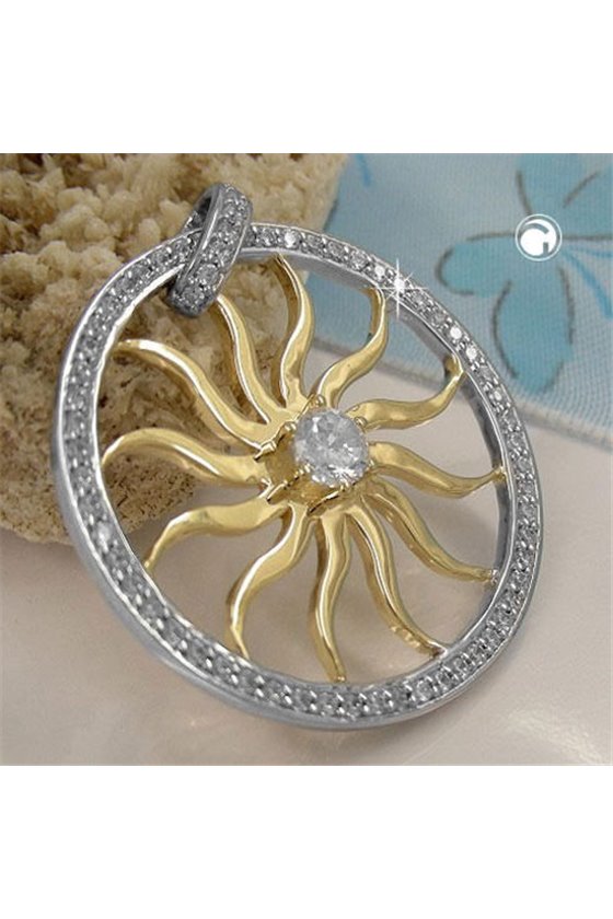 PENDANT BIG SUN BICOLOUR SILVER 925