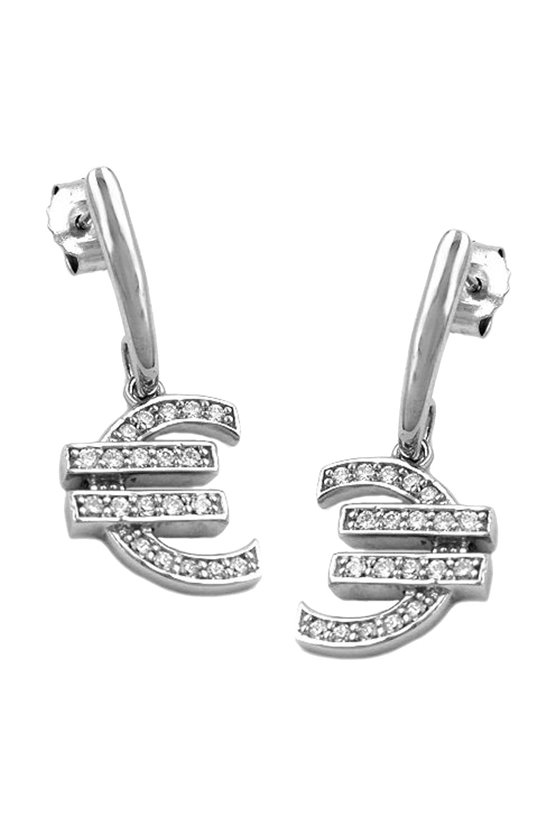 STUD EARRINGS EURO SYMBOL ZIRCONIA SILVER 925