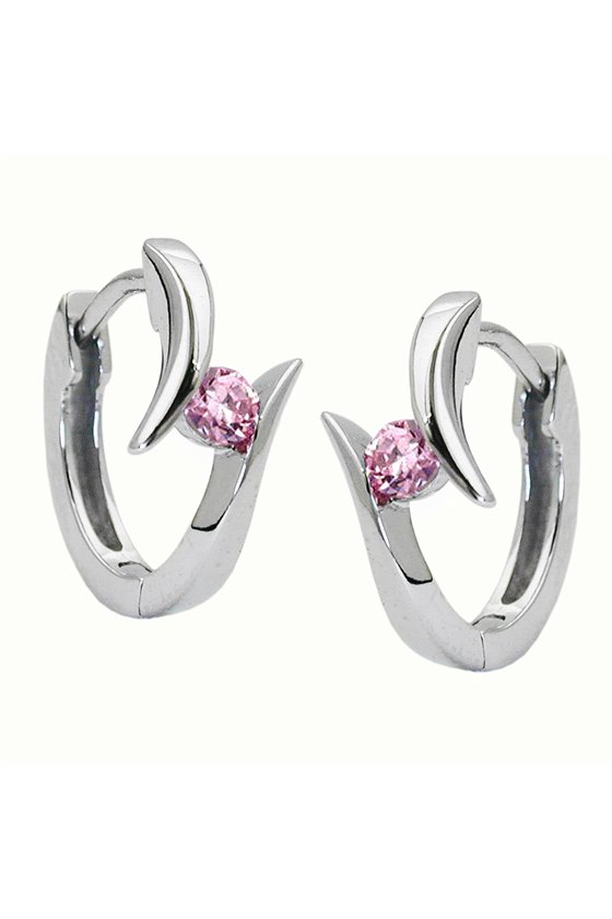 HOOP EARRINGS PINK ZIRCONIA SILVER 925