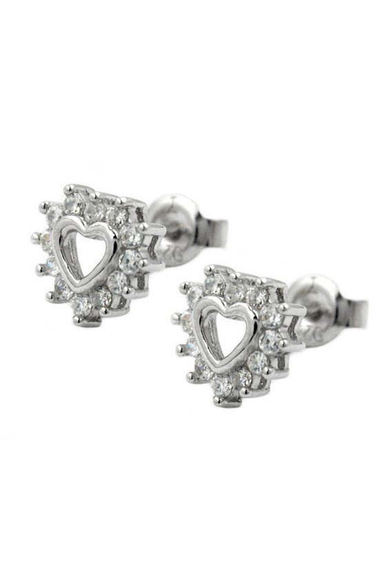 STUD EARRINGS HEART WITH ZIRCONIA CRYSTALS SILVER 925
