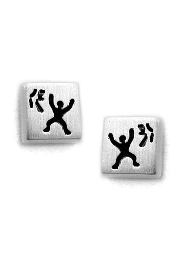 STUD EARRINGS ENAMELED BLACK SILVER 925