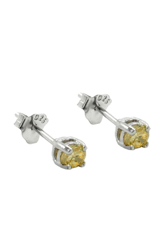 STUD EARRINGS CRYSTALS 3MM YELLOW SILVER 925