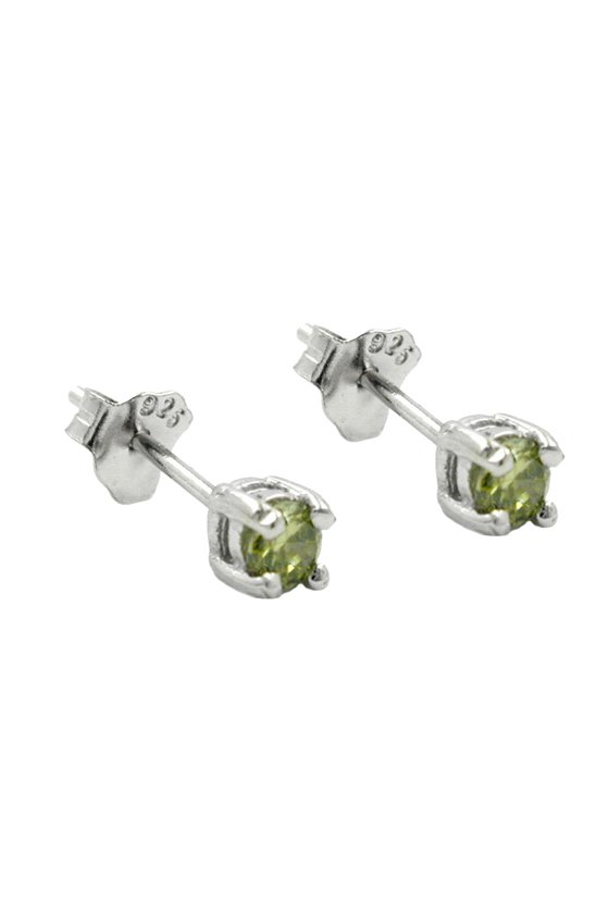 STUD EARRINGS CRYSTALS 3MM OLIVE GREEN SILVER 925
