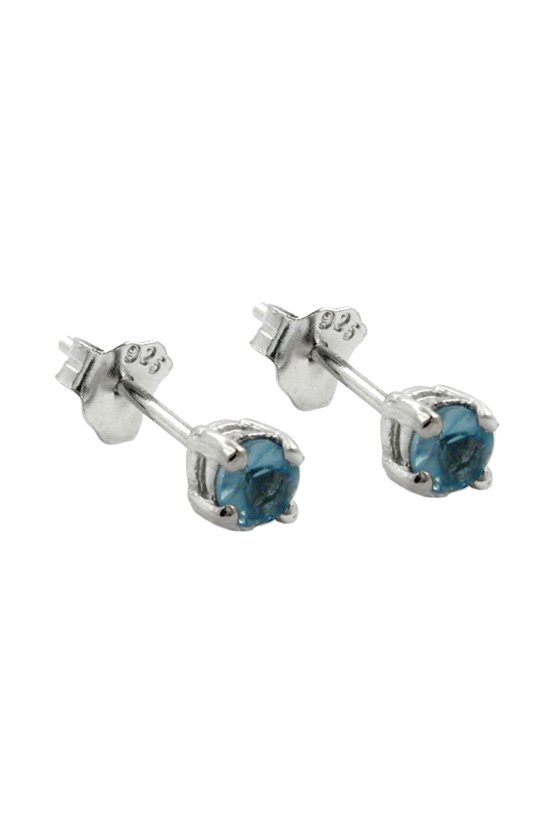 STUD EARRINGS CRYSTALS 3MM AQUA BLUE SILVER 925